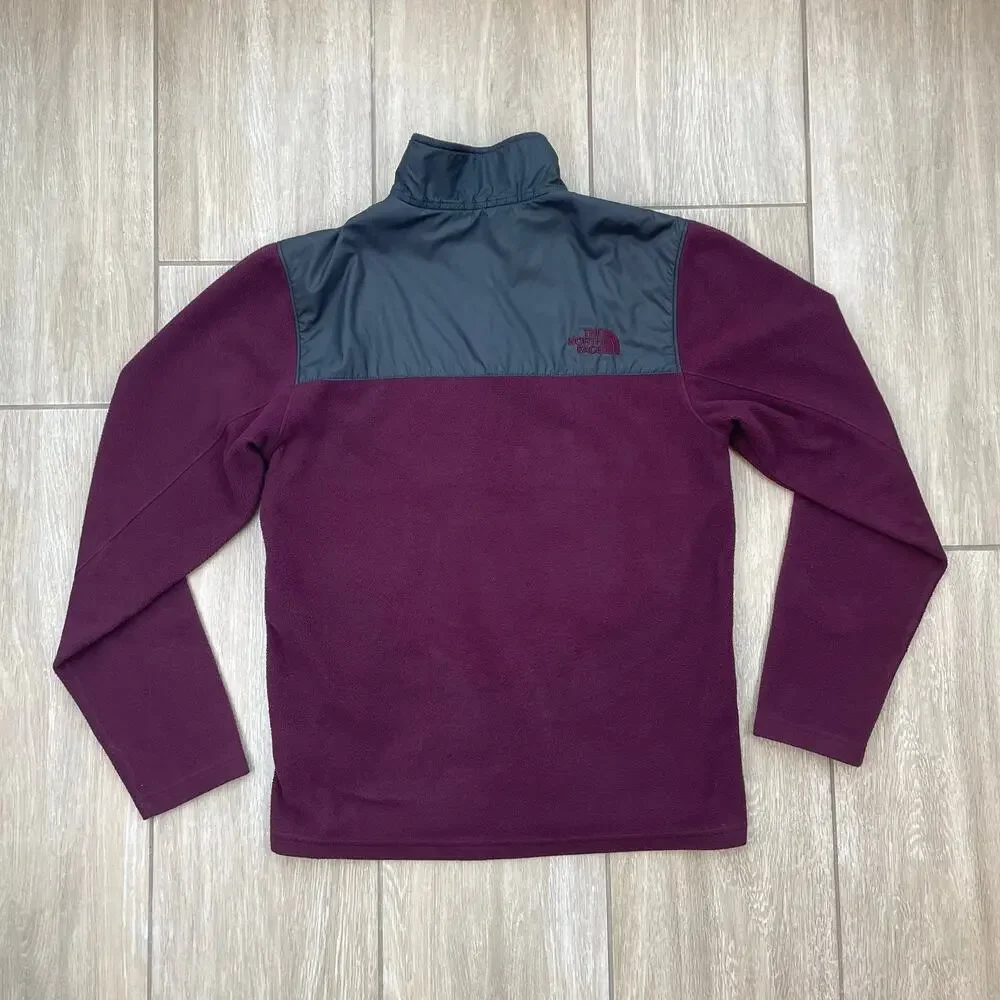 The North Face Mens Small Burgundy Fleece Pullover Jacket Snap Zip Outdoor